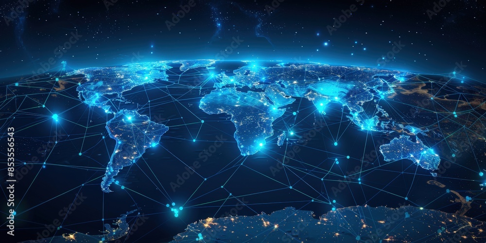 Wall mural Global Network Connection: A Digital World Map