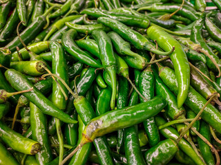 Fresh Green Chili Peppers at a Local Market