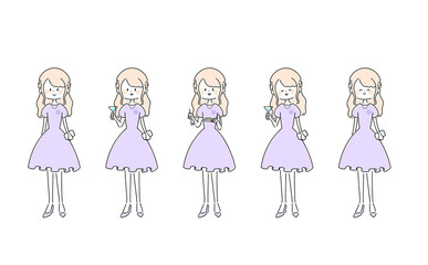 ドレスを着た笑顔の女の子の表情セット