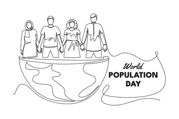 World Population Day Concept. Single line draw design vector graphic illustration.