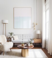 The photo depicts a modern and minimalistic living room interior. 