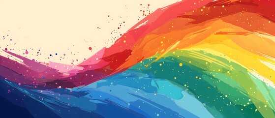 Abstract background with colorful rainbow and brush strokes and splashes of paint. Vector illustration in the style of Flat design
