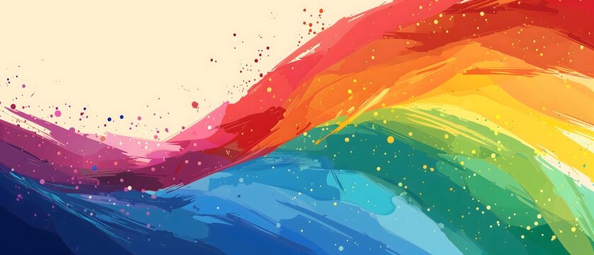 Abstract background with colorful rainbow and brush strokes and splashes of paint. Vector illustration in the style of Flat design