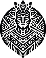  native america apache silhouete with Polynesian ethnic pattern illustration