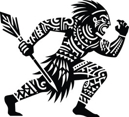 Fototapeta premium native america apache silhouete with Polynesian ethnic pattern illustration