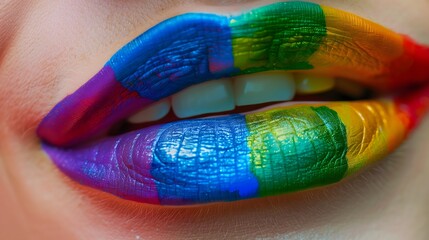 Obraz premium One lip is painted in LGBT rainbow colors. It's a symbol of the LGBT community speaking out. Used as the background of posters and banners for LGBT community promotion, event promotion, etc