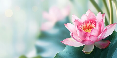 Obraz premium A beautifully detailed lotus flower in full bloom against a gentle green bokeh background, highlights its intricate center