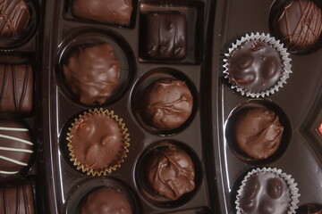 Box of Assorted Chocolate Candies For Gift Close up