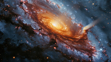 Naklejka premium Black Hole With Colorful Galaxies Spinning Around It Quasars Are Shooting Out From the Black Hole on Both Sides Landscape Background