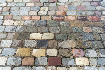 Old Stone Pavement Texture Background, Ancient Granite Cobblestone Road Pattern, Block Sidewalk