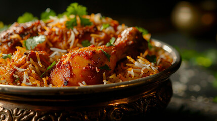 Close-Up of Chicken Biryani with Herbs