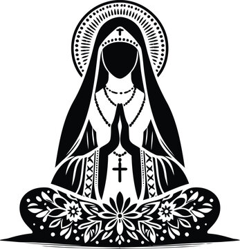 black and white praying nun silhouette clip art preview