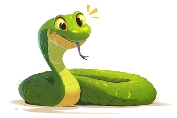 Naklejka premium Cartoon green snake isolated on background. New Year 2025. Cute, funny snake. Symbol of the year eastern calendar