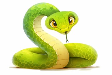 Fototapeta premium Cartoon green snake isolated on background. New Year 2025. Cute, funny snake. Symbol of the year eastern calendar