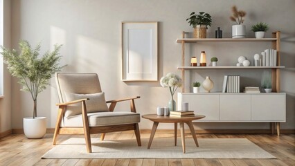 The photo depicts a modern and minimalistic living room interior. 