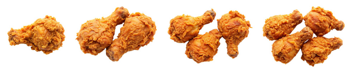 set of fried chicken wings isolated on white background