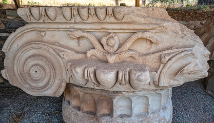 Scenic views of the Temple of Artemis at Sardis, the fourth largest Ionic temple in the world,  situated on the western slopes of the Acropolis, below the mass of the Tmolus Mountains, Salihli, Turkey