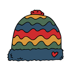 Winter cap doodle Hand drawn winter accessories Single design element for card, print, design, decor
