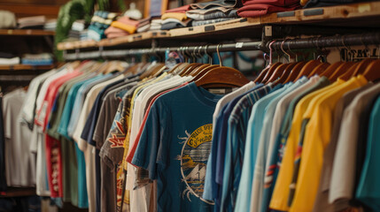 Showcase of Retro T-Shirts. Vintage Aesthetic with Faded Graphics and Distressed Prints