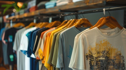 Obraz premium Showcase of Retro T-Shirts. Vintage Aesthetic with Faded Graphics and Distressed Prints