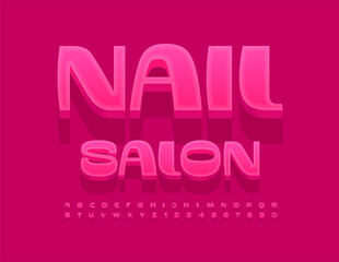 Vector beautiful poster Nail Salon. Elegant Red 3D Font. Modern Stylish Alphabet Letters and Numbers set.