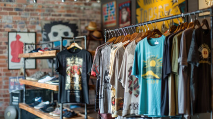 Showcase of Retro T-Shirts. Vintage Aesthetic with Faded Graphics and Distressed Prints