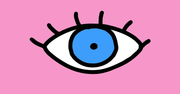 Blinking blue color cartoon single eye on pink skin background. Animated human face element seamless loop.
