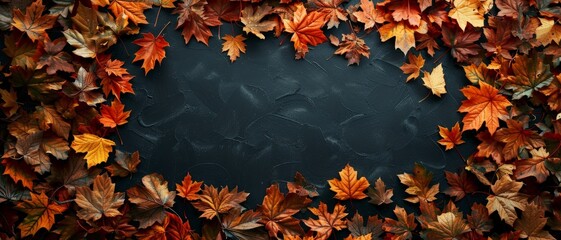 Autumn leaves frame a dark background, perfect for a fall-themed design.