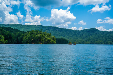 An overlooking landscape view of Lake Jocassee, South Carolina