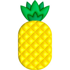 3D fruit. Voluminous juicy plasticine icon pineapple in the style of cartoons 3D without background