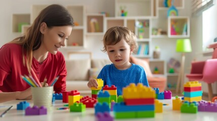 Fototapeta premium The child with mother building