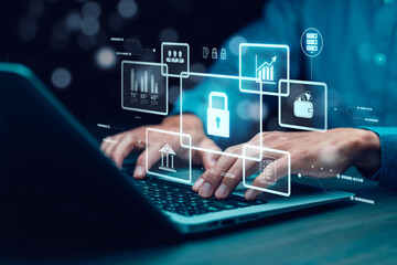 Cyber security and Security password login online concept  Hands typing and entering username and password of social media, logging in with smartphone to an online bank account, data protection hacker