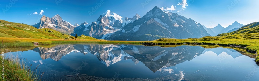 Wall mural Scenic Mountain Reflections in a Tranquil Alpine Lake - Wall murals
