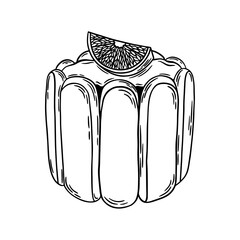Lemon tiramisu dessert vector illustration. Pastry line art, engraving, black and white outline