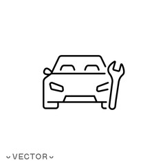 car service icon, auto repair station, thin line symbol isolated on white background, editable stroke eps 10 vector illustration