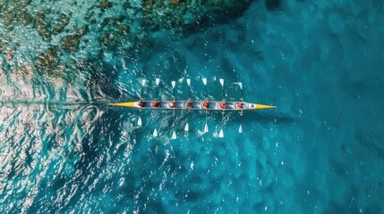 Women's rowing team on blue water