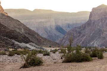 The last light of the afternoon shinning into the Fish River Canyon
