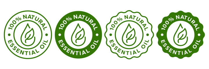 Essential oil drop icon for beauty and skincare natural product certificate label. Essential oils sticker logo for body lotion, cream and shampoo moisturizer, spa wellness fragrance.