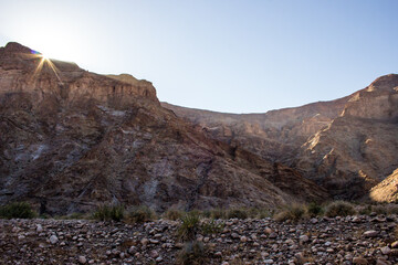 Sunlight peaking over the rim of the Fish River Canyon in Namibia