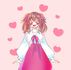 ロリータ服の女性　はしゃぐ　赤色