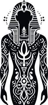 recommend clip art: osiris, Pharaoh in silhouete with bohemian nature pattern illustration