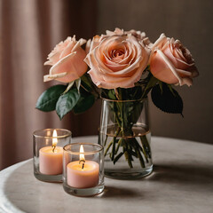 View of delicate white roses bouquet in vase ai photo