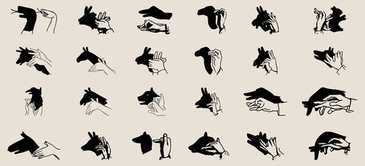 Hand shadow puppet icon collection