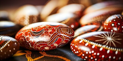 Fototapeta premium Art inspired by Australian Aboriginal culture showcasing indigenous artistic traditions and techniques. Concept Australian Aboriginal Art, Indigenous Traditions, Artistic Techniques