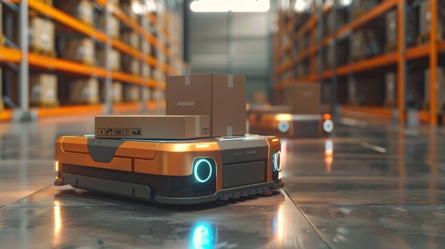 Self-driving warehouse robot equipped with boxes for sorting packages and streamlining the fulfillment process.