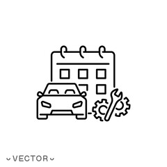 Appointment date for car service icon, car service date icon, thin line symbol isolated on white background, editable stroke eps 10 vector illustration