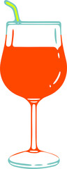 A cartoonish drawing of a wine glass with a slice of orange on top. Concept of relaxation and enjoyment