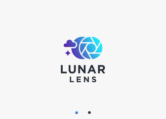 moon with lens logo design vector silhouette illustration