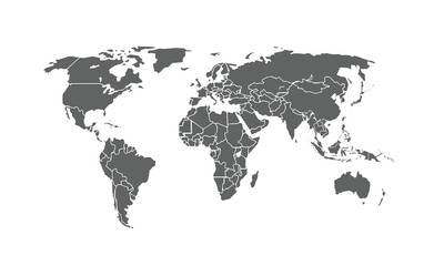 Map of world isolated on white background. for website layouts, background, education, precise, customizable, Travel worldwide, map silhouette backdrop, earth geography, political, reports.