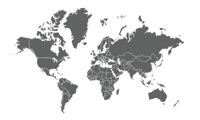 Map of world isolated on white background. for website layouts, background, education, precise, customizable, Travel worldwide, map silhouette backdrop, earth geography, political, reports.